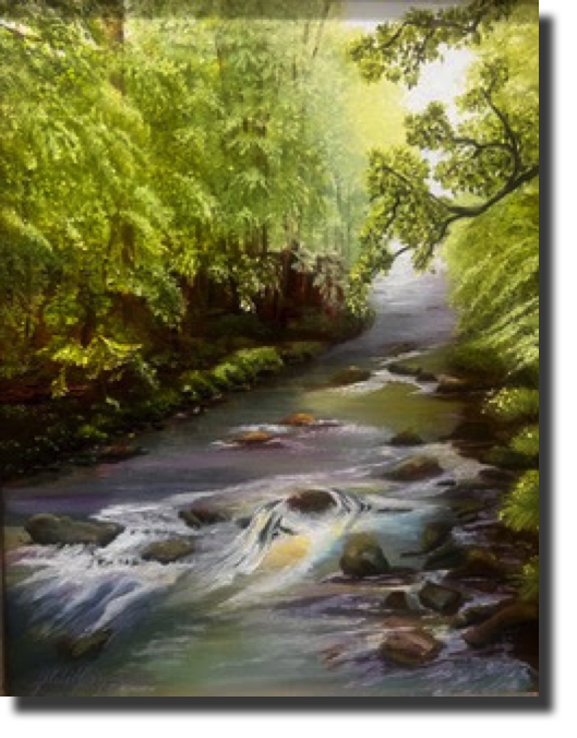 Rushing Water 
Oil on Canvas, Framed
24h x 16w $350